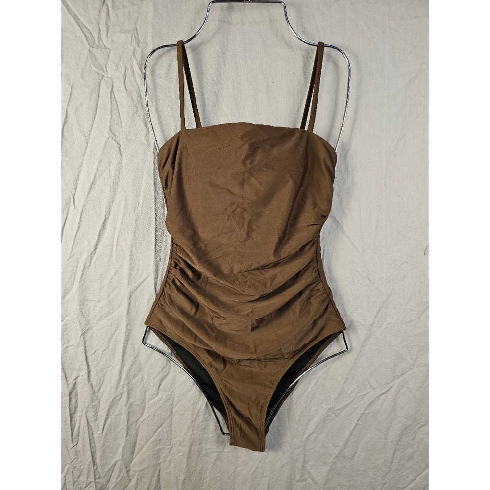 Suuksess Tummy Control Ruched One Piece Swimsuit Brown Womens Small Adjustable